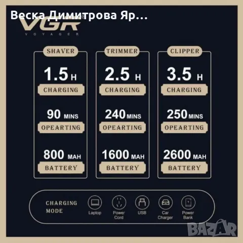 Комплект 3 в 1 VGR V-642 Машинка за подстригване, тример и самобръсначка с пълни аксесоари, снимка 6 - Машинки за подстригване - 50396029