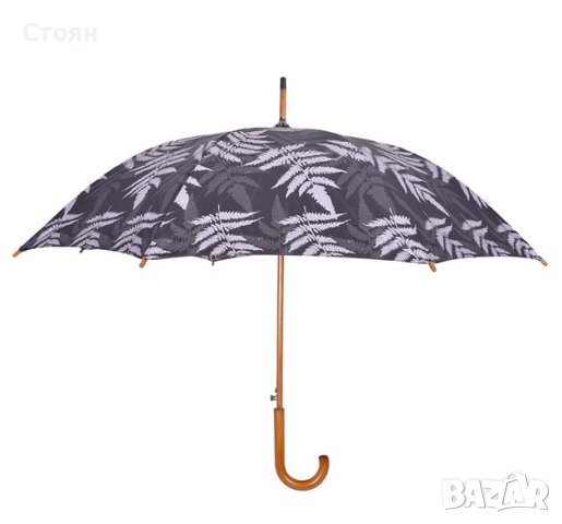 Чадър тип Бастун Автоматичен Черна папрат Листа Дървена дръжка 8, снимка 2 - Други - 42875455