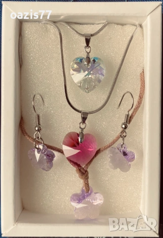 Бижута с кристали SWAROVSKI. Колиета 2 бр. по € 18/бр. и к-т колие и обици за € 14, гривна подарък, снимка 3 - Колиета, медальони, синджири - 54174450