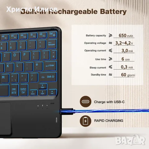 Универсална Безжична Bluetooth клавиатура с тъчпад за телефон таблет, снимка 6 - Клавиатури и мишки - 56477442
