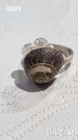Сребърен пръстен с черупка от охлюв , снимка 2 - Пръстени - 44406424