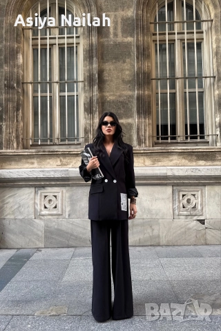 Дамски елегантен костюм – сако и широк панталон, снимка 4 - Костюми - 52792768