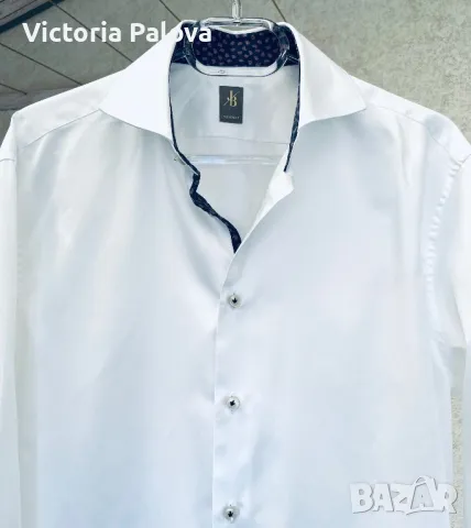 Бяла риза JACQUES BRITT, гладък памук, снимка 9 - Ризи - 47365816