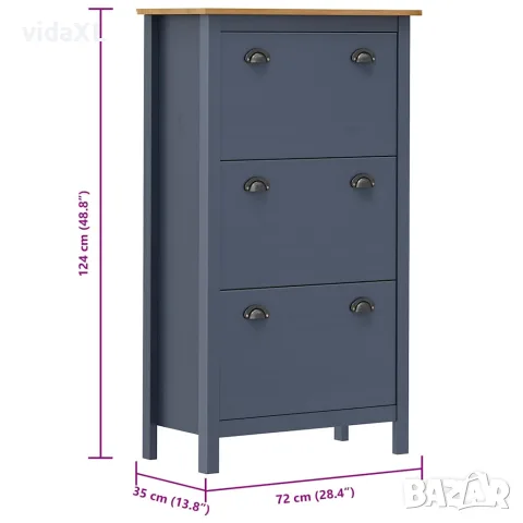 vidaXL Шкаф за обувки Hill сив 72x35x124 см борово дърво масив, снимка 3 - Шкафове - 56146474
