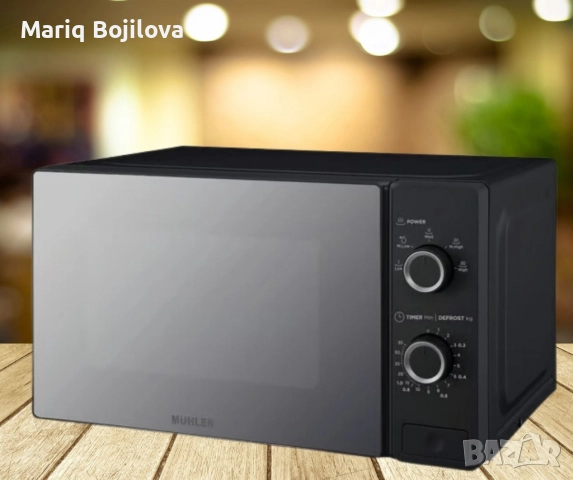 Микровълнова фурна 20L, черна, огледална, механична, снимка 2 - Микровълнови - 52693562
