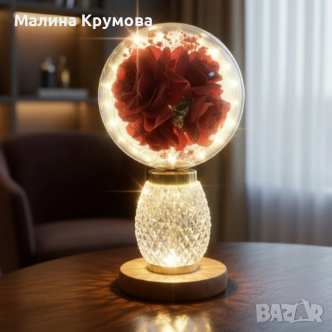 Декоративна лампа с червени рози и мека светлина – за топлина и хармония у дома, снимка 3 - Декорация за дома - 53171366