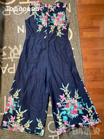 Гащеризон тъмносин с цветя, разкроени крачоли, снимка 3 - Гащеризони - 53218916