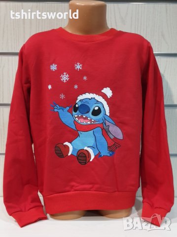 Нова коледна детска ватирана блуза с дълъг ръкав Стич (Stitch) в червен цвят