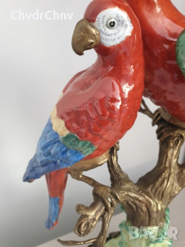 41см-3кг китайска порцеланова фигура с бронз/птици-папагали/Wong Lee 1895/стара статуетка, снимка 8 - Антикварни и старинни предмети - 51475516