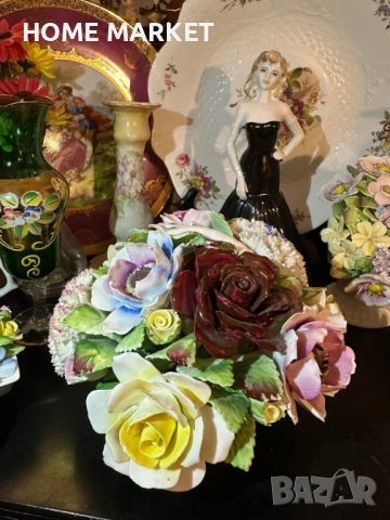 Royal Doulton England  Circa 1966 - “ Грандиозната цветна кошница” - порцеланова кошница с цветя, снимка 6 - Антикварни и старинни предмети - 52734661