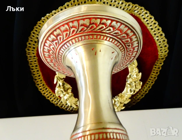 Бронзова ваза 36 см.,цветен клетъчен емайл. , снимка 4 - Антикварни и старинни предмети - 53035496