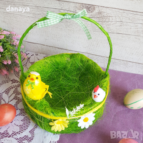 2823 Кошничка за великденски яйца с декорация пиленца, снимка 3 - Декорация за дома - 36457563