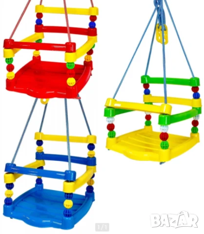 Детска Люлка с въже, Висяща за окачване, Дървена с халки, 30 х 30 х 25 cm, До 40 кг, 3+ години, снимка 2 - Детски люлки - 50793674