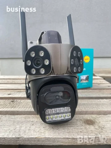 Тройна външна въртяща WiFi  камера с три обектива, ICSee, Черна, снимка 4 - HD камери - 51002495