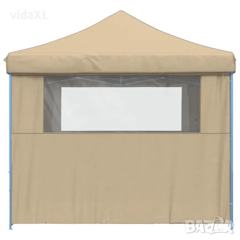 vidaXL Сгъваема парти шатра pop-up с 4 странични стени бежова, снимка 4 - Къмпинг мебели - 56147422