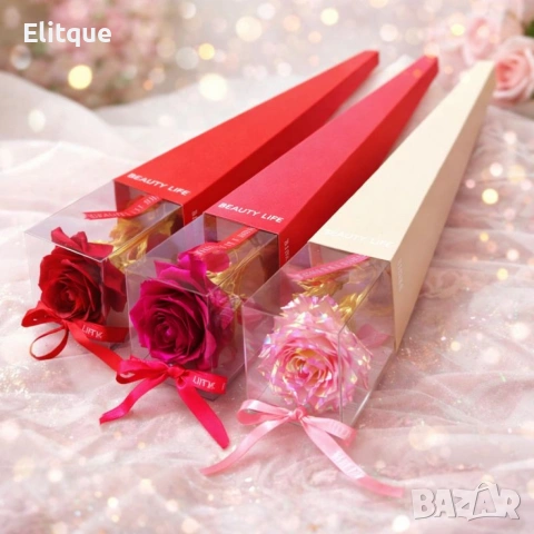 Декоративна роза със златно стъбло в подаръчна кутия, снимка 12 - Декорация за дома - 53074192