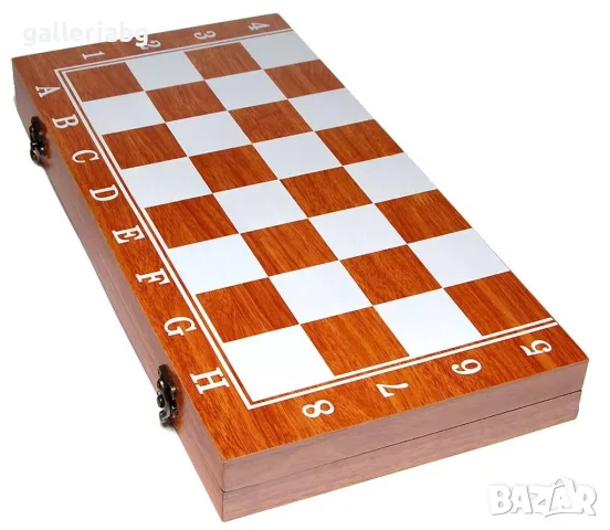 Голям дървен комплект шах и табла в сгъваема кутия 48×48 см, снимка 3 - Шах и табла - 56212111