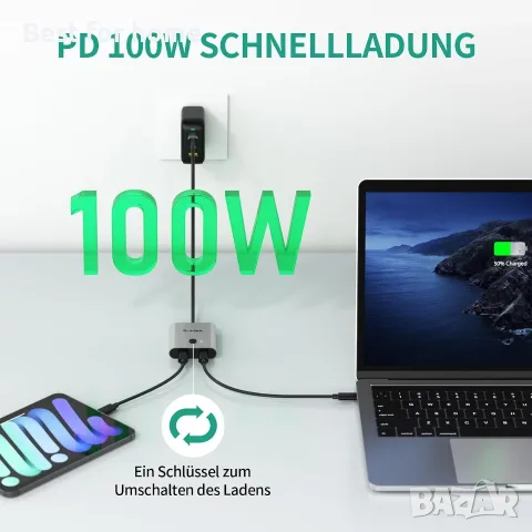 SUIDEK USB-C превключвател, двупосочен USB-C превключвател с поддръжка на 8K@60Hz видео, снимка 5 - Кабели и адаптери - 55875996