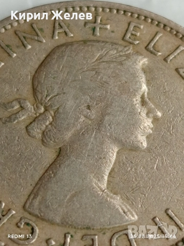 Стара монета половин крона 1954г. Англия кралица Елизабет втора 37473, снимка 6 - Нумизматика и бонистика - 51484312