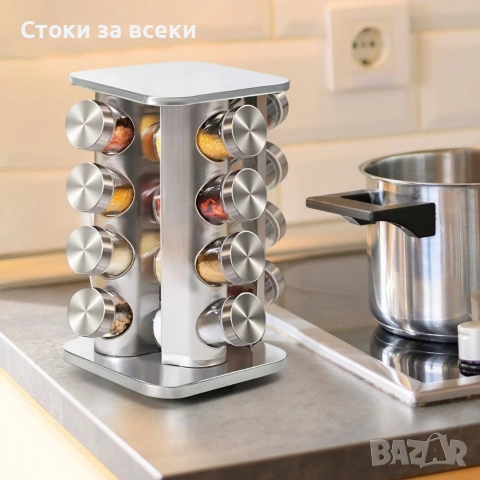 Въртящ се органайзер за подправки Cheffinger - С 16 бурканчета от неръждаема стомана, снимка 2 - Аксесоари за кухня - 53225267