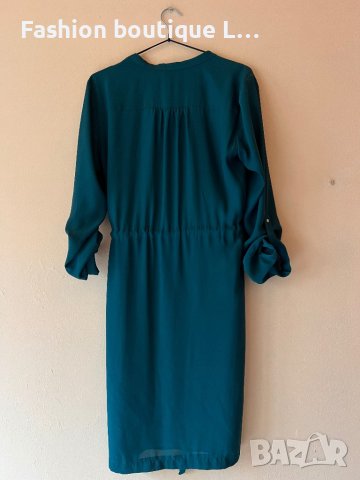 Тюркоазена рокля с коланче и златни копчета ❤️, снимка 4 - Рокли - 44325937