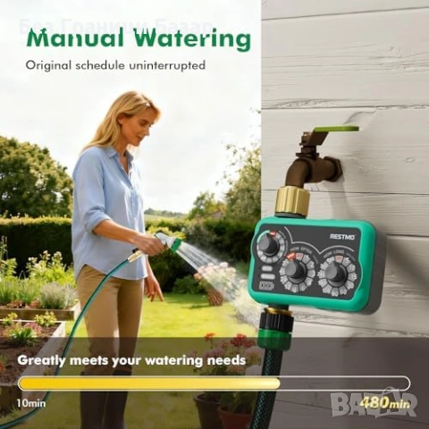 Нов Таймер за поливане с месингов вход и изход 3 режима за маркуч 480 минути ръчен и дъждовен, снимка 5 - Напояване - 54069103