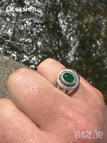 Стар сребърен пръстен 925 с камък изумруд, снимка 7 - Пръстени - 54299515