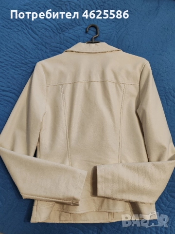 Бежово кожено яке , снимка 3 - Якета - 52087682