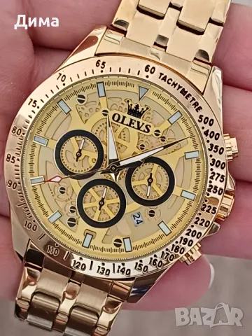 OLEVS Хронограф Многофункционален Кварц,Скелетен,Hollow Out,HD Светещ,3 АТМ,Автоматична дата,Ден , снимка 3 - Мъжки - 48358869