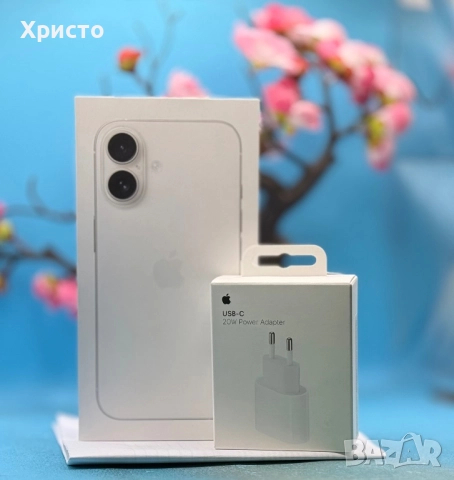 НОВ!!! Apple iPhone 16, 128GB, 5G, White + подарък оригинален адаптер Apple