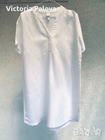 Удобна бяла рокля-туника лен и вискоза, снимка 1 - Рокли - 37195212