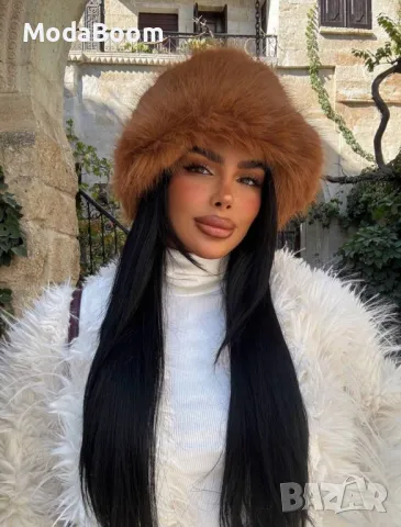 Кафява дамска зимна шапка , снимка 2 - Шапки - 47968361