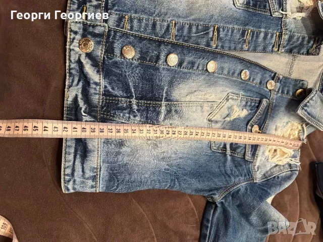 Уникално дънково яке с жълти акценти и дантела, снимка 8 - Якета - 49518331