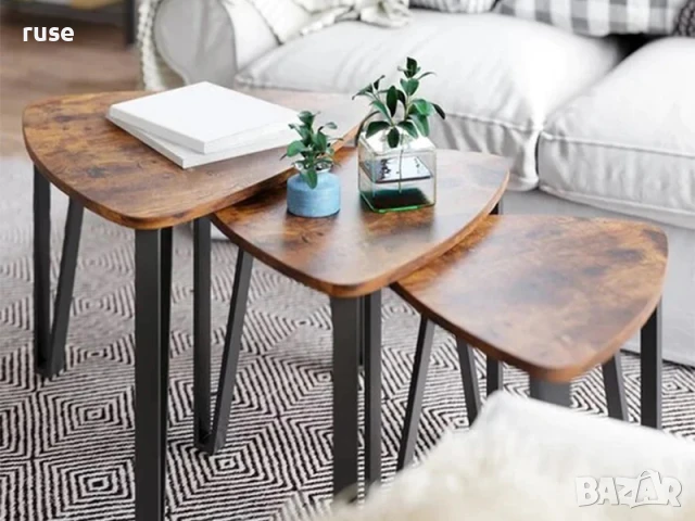 НОВИ! Комплект 3 броя холни маси модерен дизайн МДФ и стомана, снимка 6 - Маси - 50540965