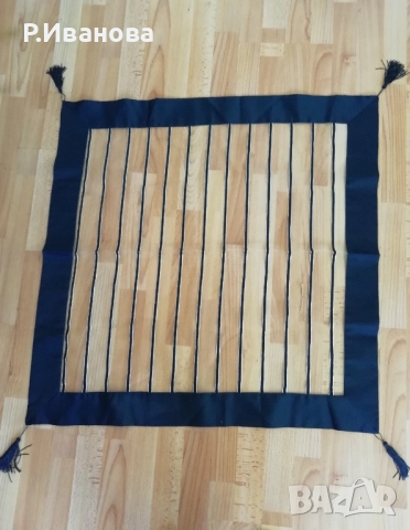 Нов комплект покривка, тишлайфер и 2 каренца в синьо и златисто, снимка 3 - Покривки за маси - 52007690