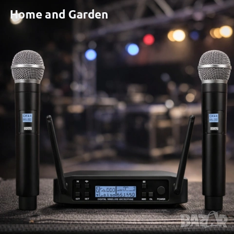 Комплект 2 безжични микрофона + UHF приемник с дисплей GLXD4 🎤