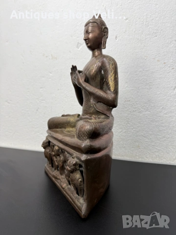 Азиатска бронзова скулптура Буда №7811, снимка 2 - Антикварни и старинни предмети - 53032218