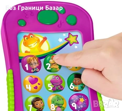Нов Barney World музикален телефон 60+ песни и фрази, многоезичен, снимка 6 - Образователни игри - 51679288