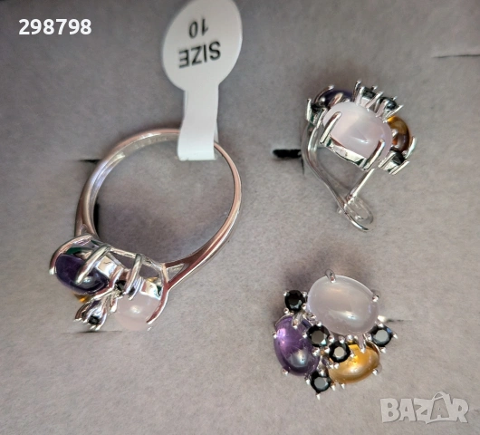 Сребърен комплект с естествени скъпоценни камъни, снимка 3 - Пръстени - 53327253