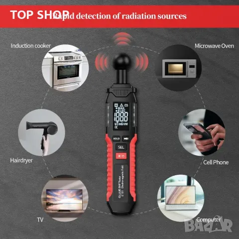 QLUUE EMF Meter Уред за измерване на електромагнитно излъчване, снимка 10 - Гедорета - 48511977