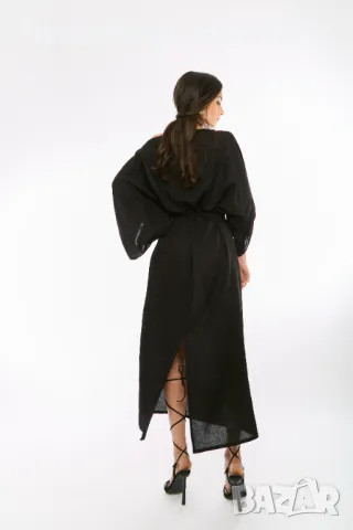 Ленена Рокля Melani - Черна, снимка 3 - Рокли - 49478589