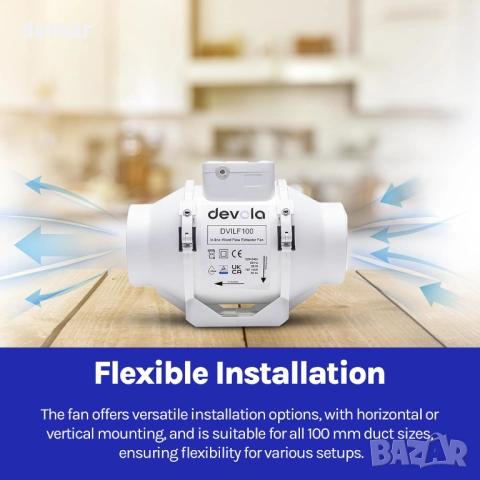 Devola 100 мм вграден вентилатор за смесен поток, за кухня, баня - DVILF100, снимка 6 - Други стоки за дома - 52303132
