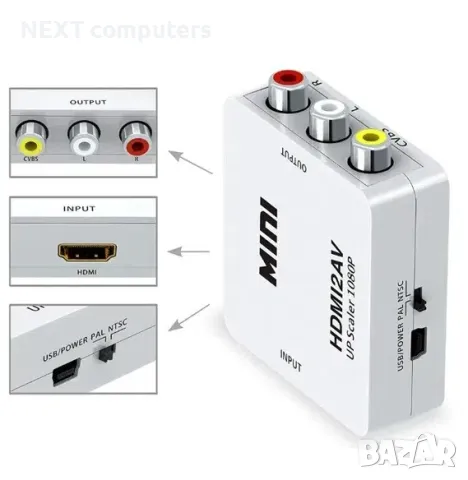 АКТИВЕН преходник HDMI към AV,RCA(чинчове) + Гаранция, снимка 5 - Кабели и адаптери - 47899810