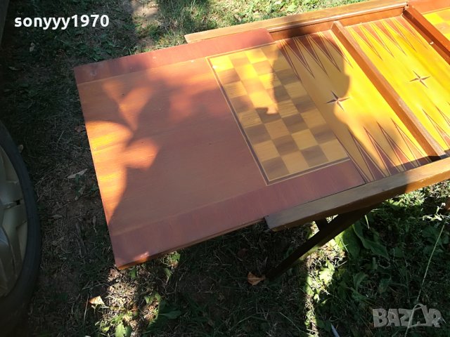 УНИКАТ-ФУРНИР-антика-стара маса табла и шах-90х60х50см-сгъната, снимка 14 - Колекции - 30028351