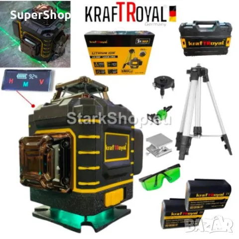Професионален 4D Лазерен Нивелир с 16 Линии Зелен Лъч (четири точков) + СТАТИВ В КУФАРА, снимка 8 - Куфари с инструменти - 50236937