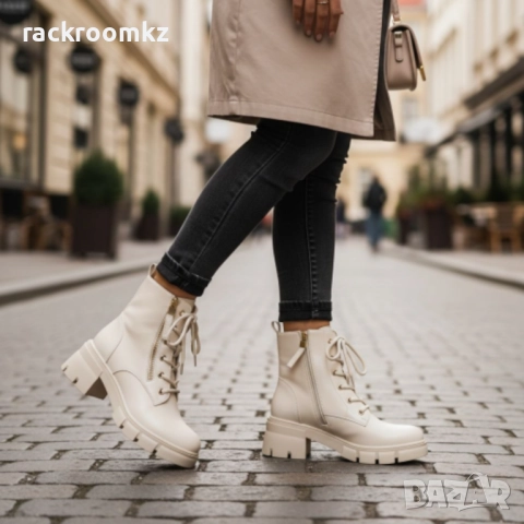 Дамски боти с цип и връзки в бежово B4170-2 beige, снимка 5 - Дамски боти - 52469908