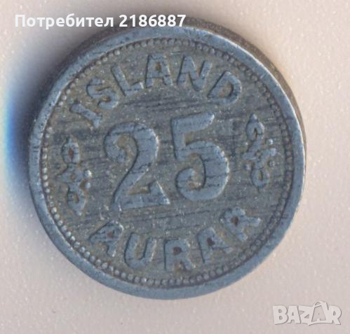 Исландия 25 аурар 1942 година, цинк, снимка 2 - Нумизматика и бонистика - 44935363