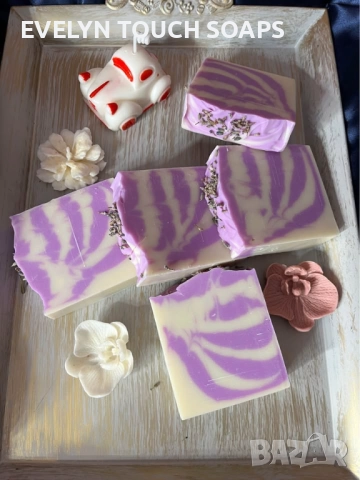 Ръчно изработен сапун с лавандула, кокос, козе мляко, карите, копринени нишки и какао, снимка 7 - Козметика за тяло - 51703151