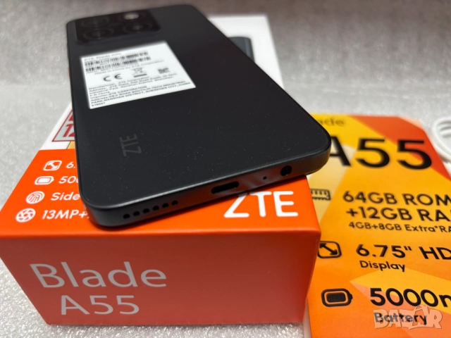 Като нов! Смартфон ZTE Blade A55 128GB/4+8GB 6.75 инча-черен, снимка 12 - ZTE - 52664087