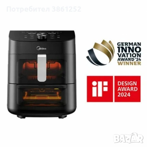 Еър Фрайър 2 в 1 - 11L - Midea MAD1100DADK - С две зони за готвене, 10 програми и 360° , снимка 3 - Фритюрници - 53291403